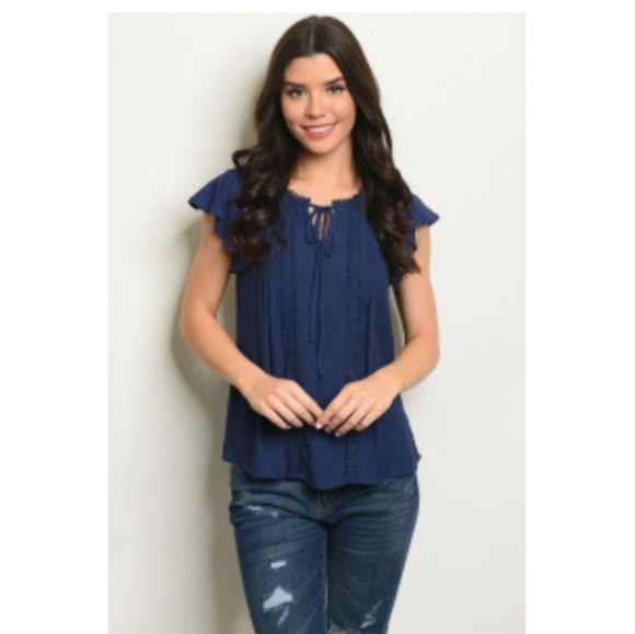 Navy Short Sleeve Tie Top - Picture 4 of 8